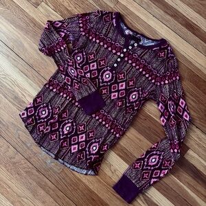 Lucky Brand Purple and Pink Waffle Thermal Top M